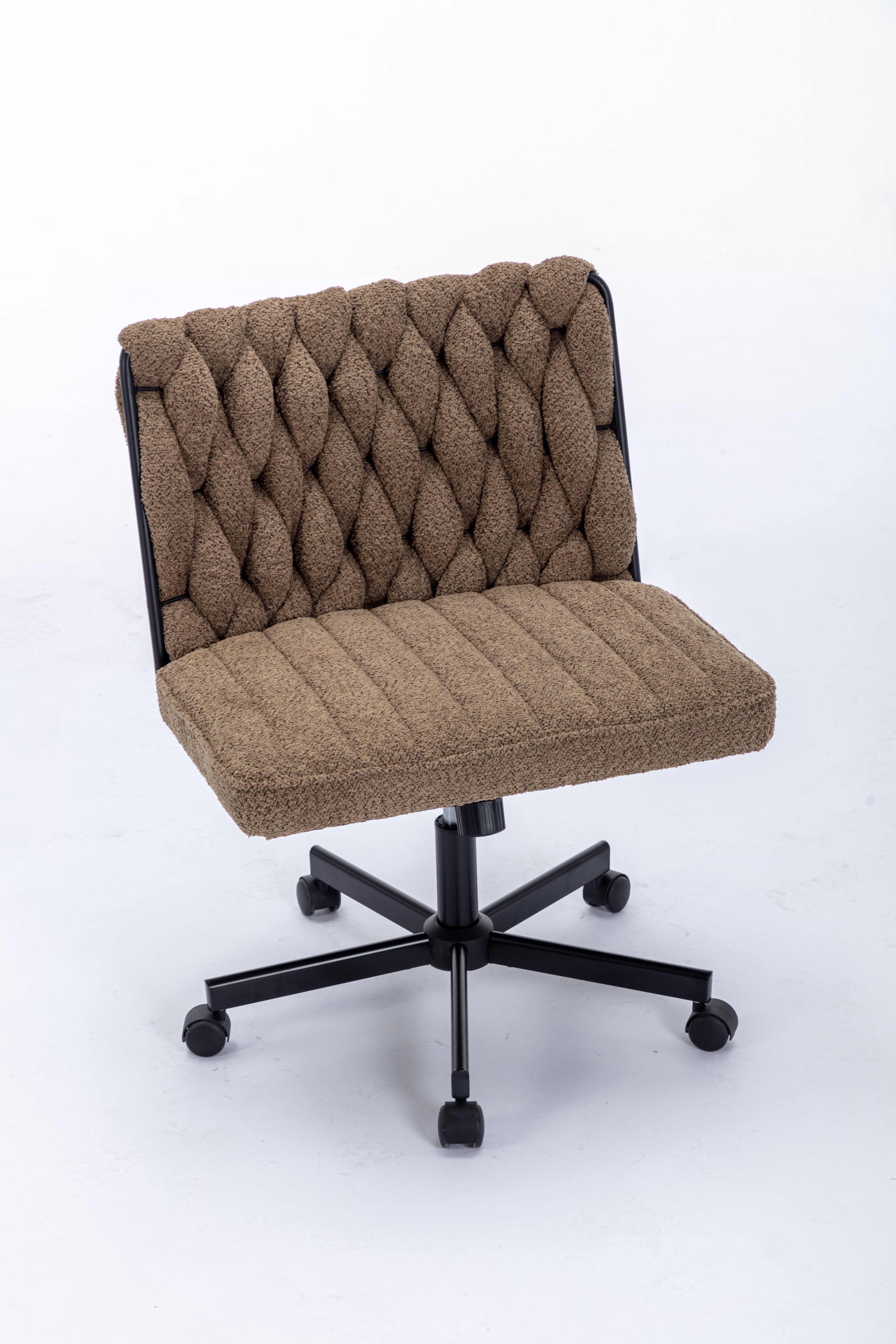 Criss Cross Legged Office Desk Chair With Wheels, Modern Armless Desk Chair With Wide Seat, Home Office Chairs For Work, Meditation, Vanity,Brown_voghion.com